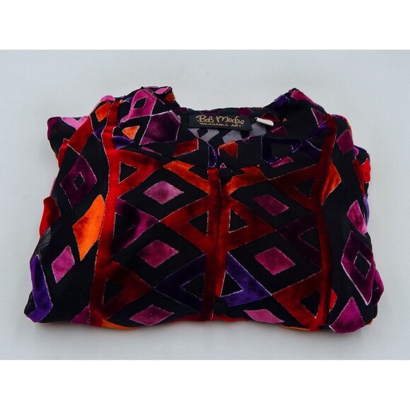 Bob Mackie Top Kimono Womens 1X Diamond Velvet Burnout Sheer Silk Blend Button - Picture 11 of 11